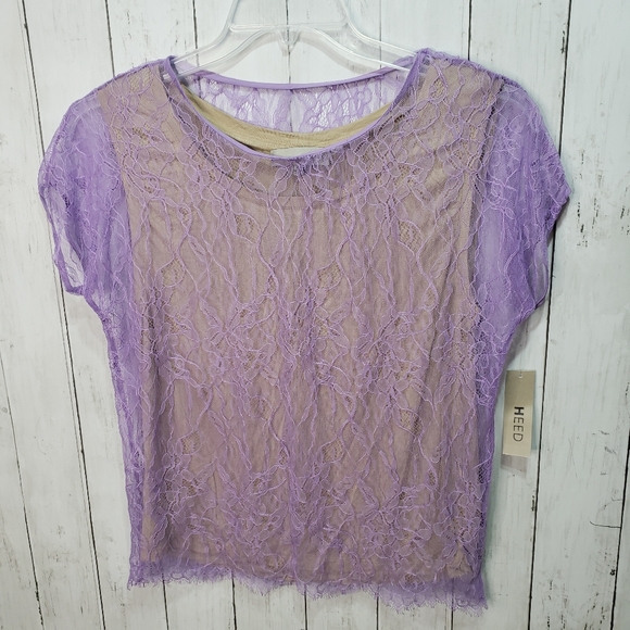 Heed Tops - New! Heed Nordstrom Purple Lace Shirt Beige Chemis